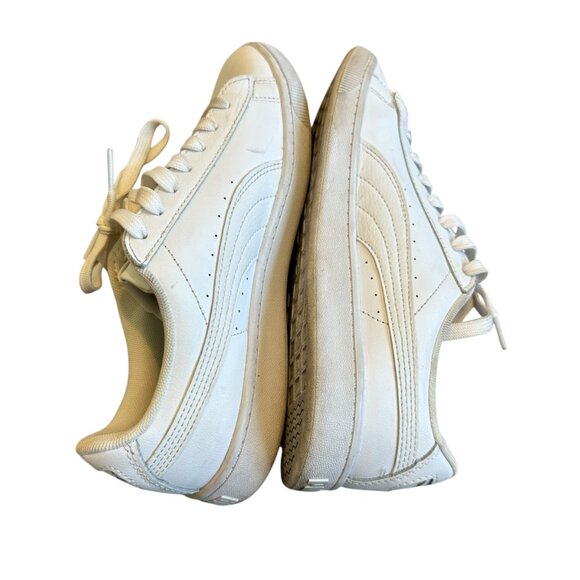Puma Vikky Leather Sneaker White Gold Logo Lace-Up Tennis Shoes Size 8 Women's - Picture 7 of 13